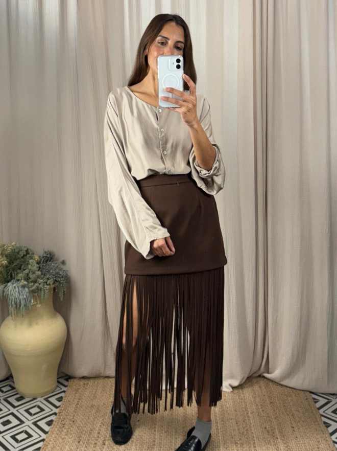 Falda flecos mocha