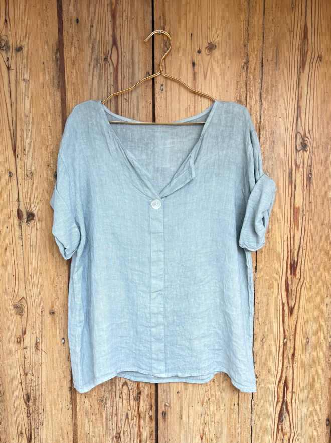 Camisa lino botón nacar