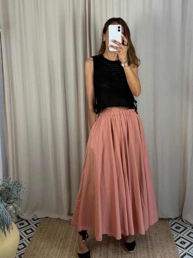 Falda vuelo rosa empolvada