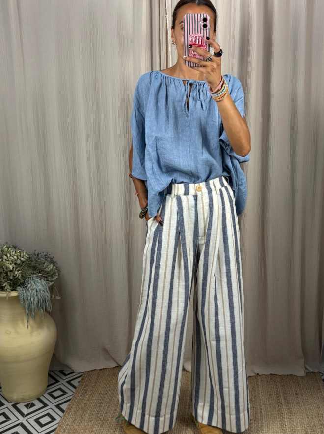Pantalón rayas lino grueso
